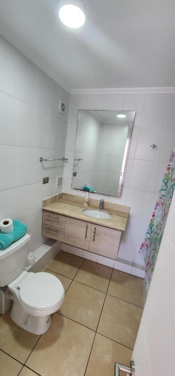 伊基克Departamento Iquique Nuevo Centro的一间带卫生间、水槽和镜子的浴室