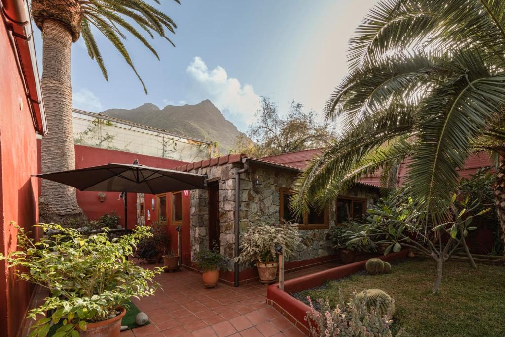 蓬塔德尔西达尔戈Papaya Cottage Punta del Hidalgo的一座带遮阳伞的庭院