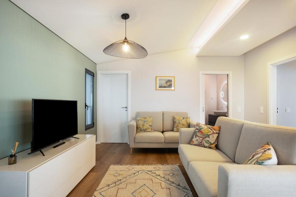 普拉泽里什Referta Apartamento T1的带沙发和电视的客厅