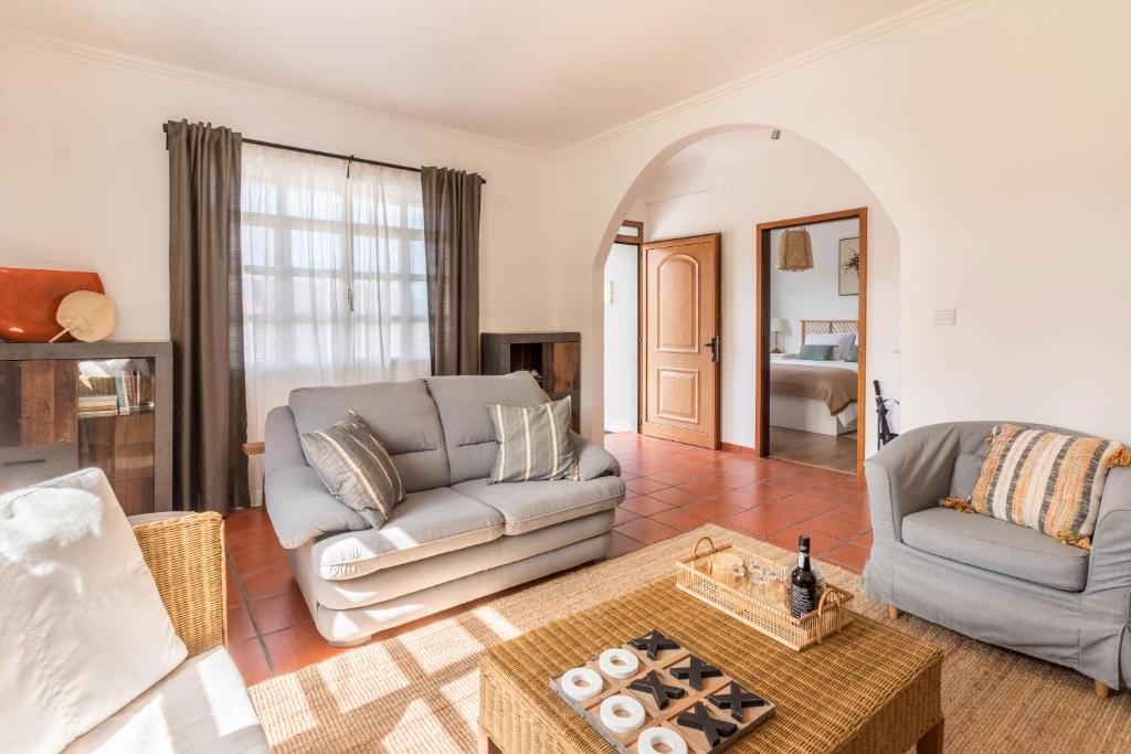 桑塔纳Casa da Olides - T3的客厅配有沙发和桌子