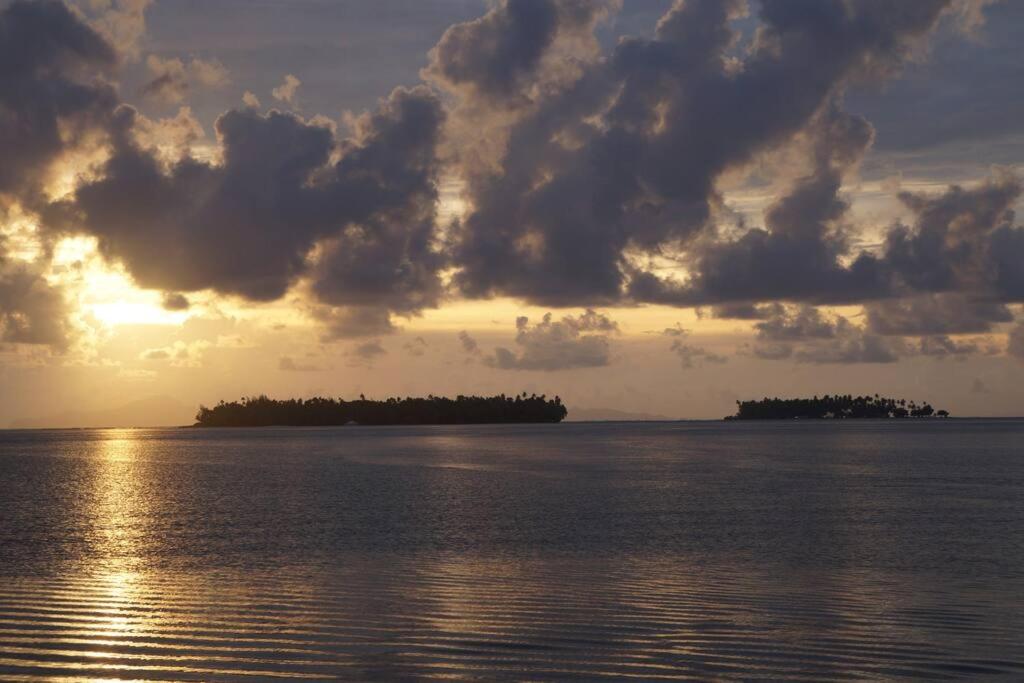 OpoaTaina - Terrasse - Bord de mer -的日落时分在海洋中的一个岛屿