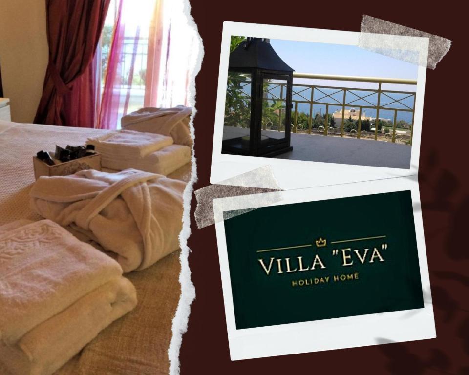 阿基亚码头Villa "Eva" - Entire beachfront holiday home - 4S的一张带毛巾和床的酒店客房的照片