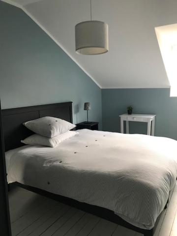 圣莫代福塞巴黎河滨旅馆 的卧室设有一张白色大床和天花板
