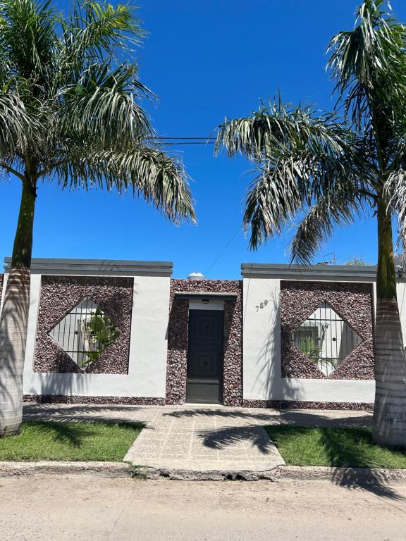 圣地亚哥-德尔埃斯特罗Piedra Rosada的前面有棕榈树的房子