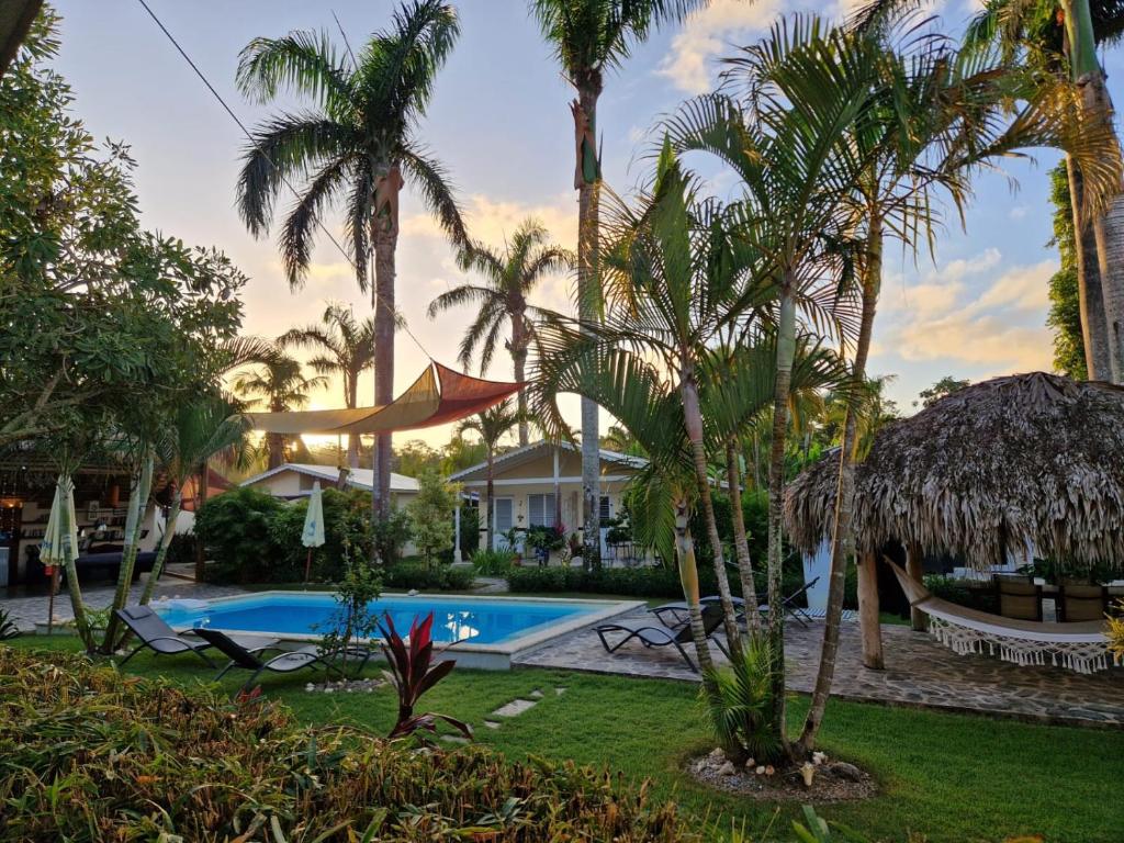 拉斯特拉纳斯Hotel Enjoy的一个带游泳池和棕榈树的度假村