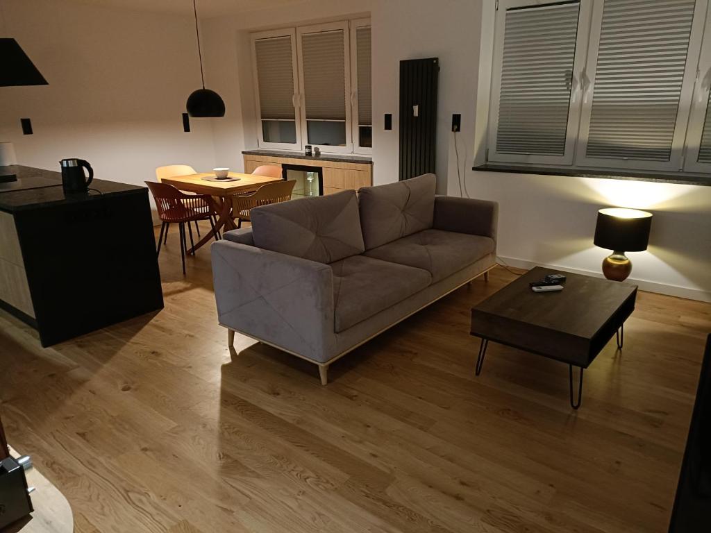 戈尔利采Apartament 3 Maja 4的客厅配有沙发和桌子