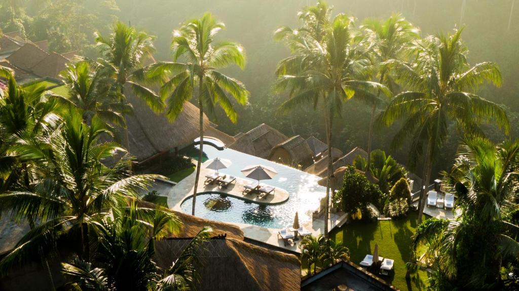 乌布Viceroy Bali的棕榈树度假村的空中景致