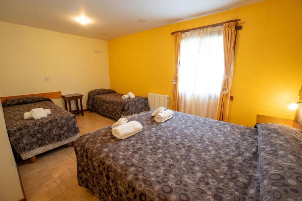厄尔查尔坦帕拉伊索宾馆的酒店客房设有两张床和窗户。