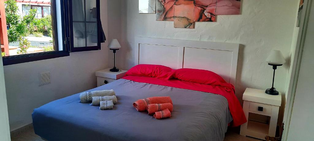 卡勒达德福斯特Sun beach Caleta 24的一间卧室配有一张带两个枕头的床