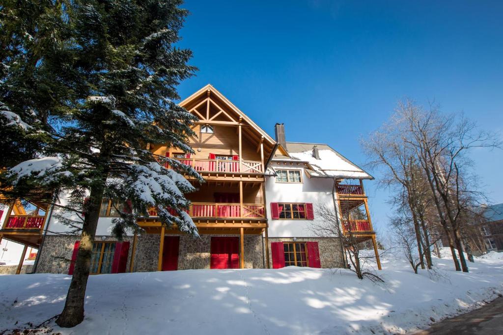 霍茨科波霍尔耶Bolfenk Snowflake app的雪中一棵树的房子