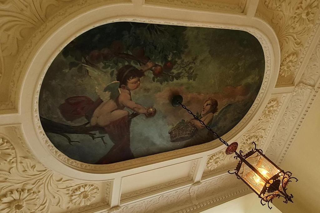 德累斯顿Ferienwohnungen Villa Haniel Carl的天花板上一幅带灯的画