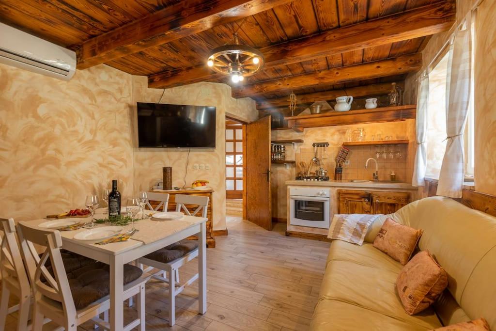 斯维蒂皮塔乌苏米Apartman Vrh的客厅配有桌子和沙发