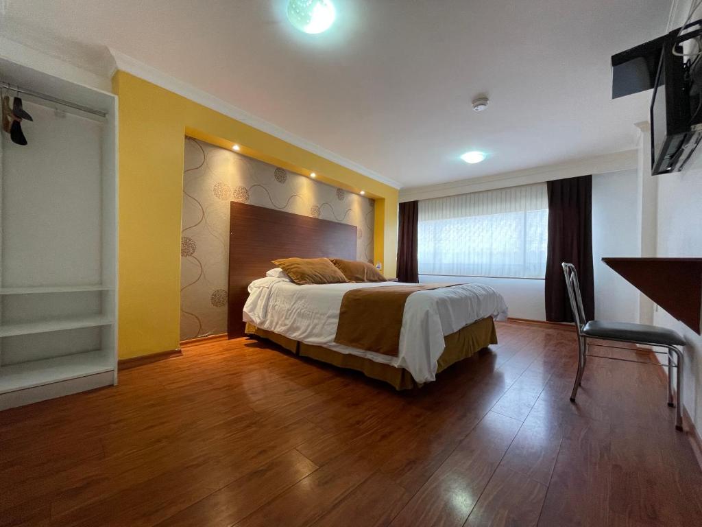 安巴托Gran Hotel Napoleón的一间卧室配有一张床和一台电视