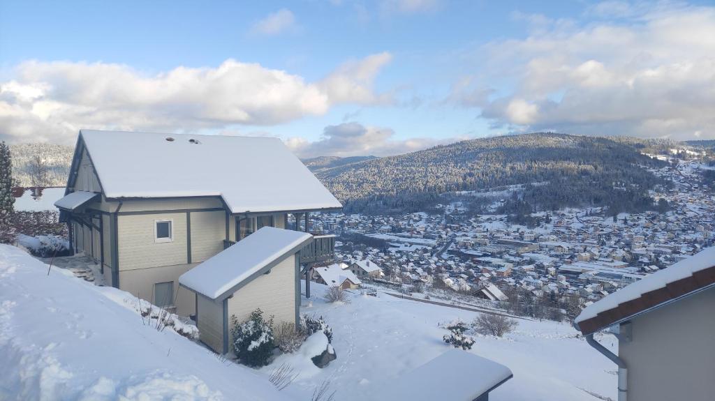 热拉梅Duplex Estelle - 2 couples ou famille的一座白雪覆盖的山顶上的建筑