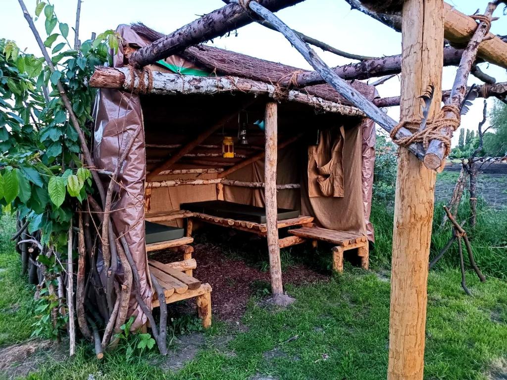 LabroyeAu Pied Du Trieu, The Shelter的草木板上的小木屋