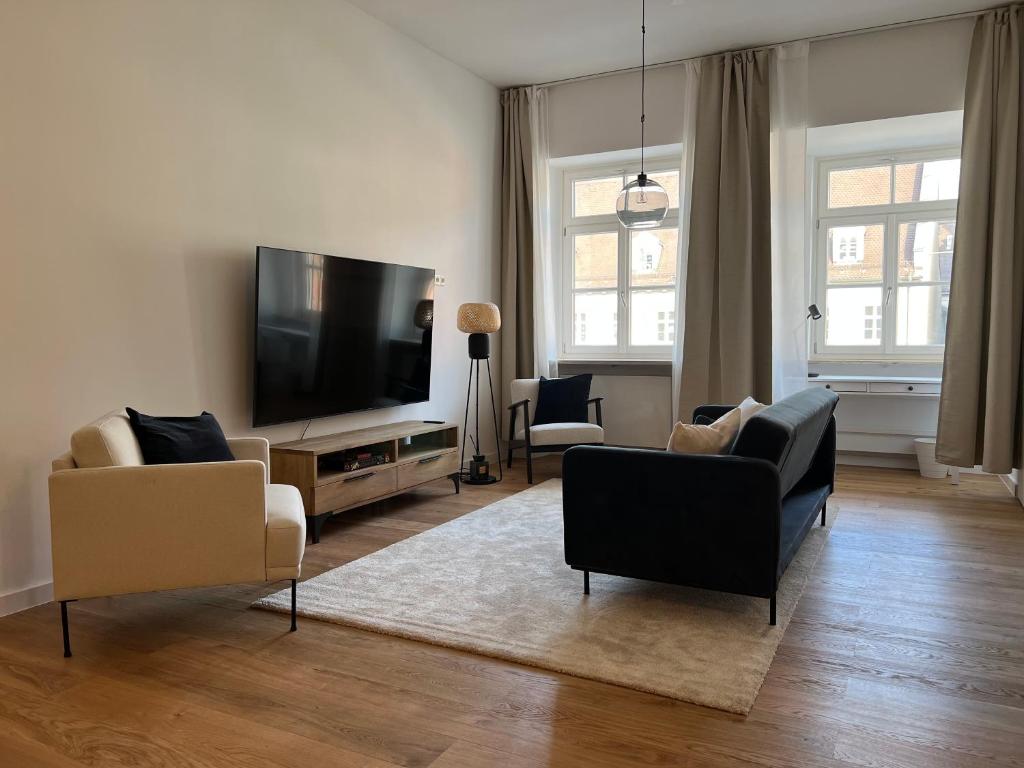 奥格斯堡Maximilianstraße的带沙发和平面电视的客厅