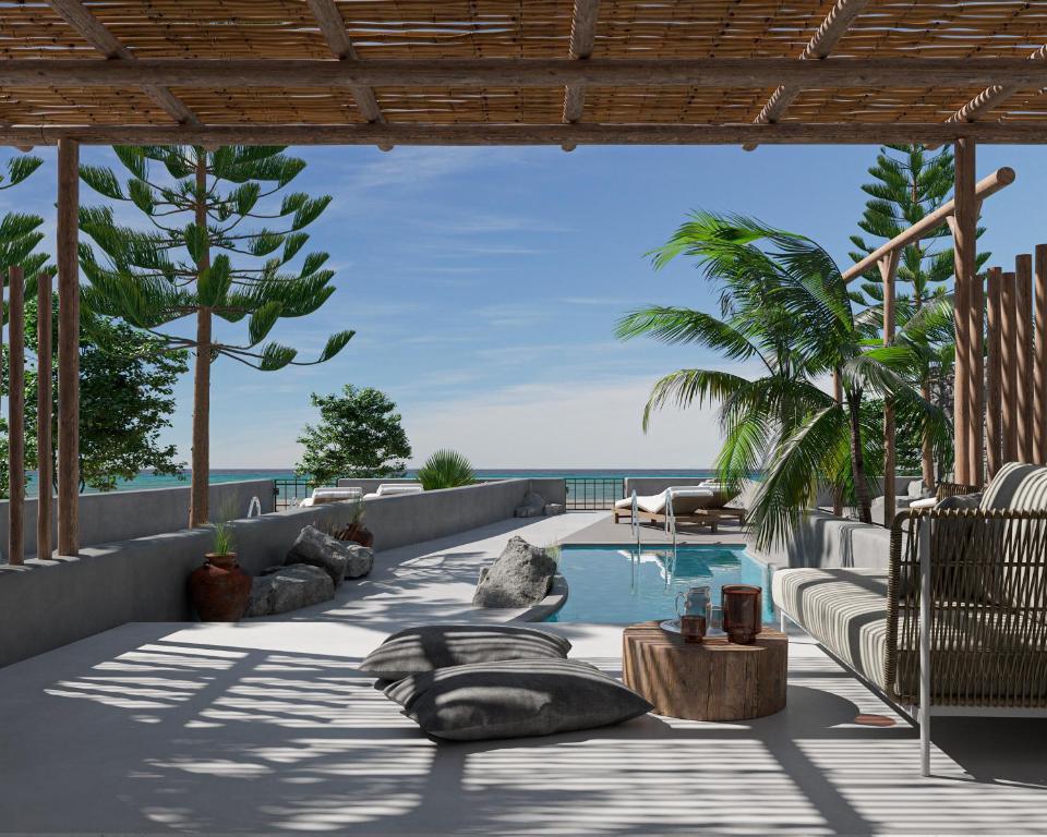 佩里沃罗Oscar Beachfront Suites - Adults Only的海景游泳池