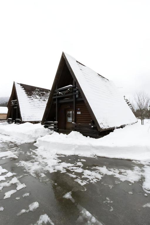 JasenakAlpska kuća Klek的一间雪覆盖着冰的小屋