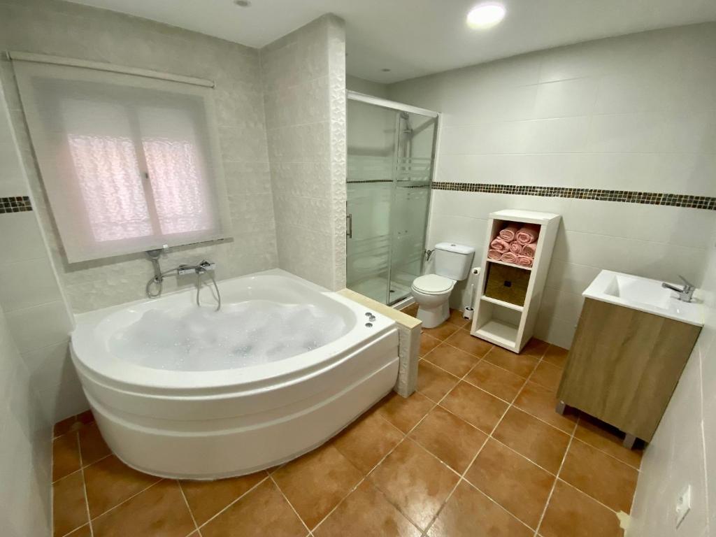 奥尔维拉Casa Rural Villa Briar的带浴缸、卫生间和盥洗盆的浴室