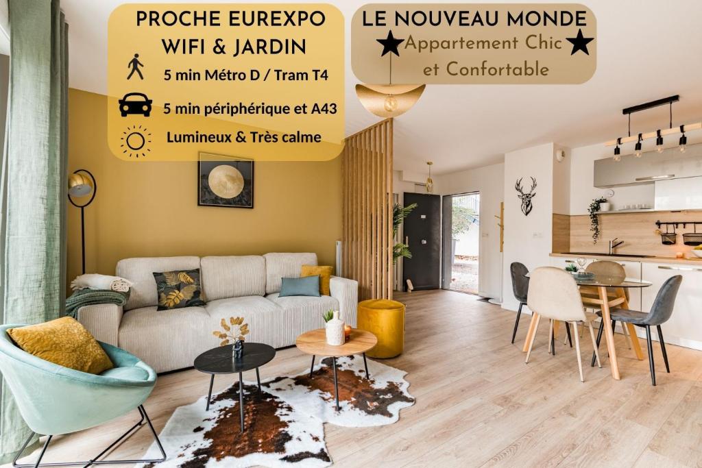 圣普列斯特Le Nouveau Monde - Appartement Chic et Confortable的客厅配有沙发和桌子