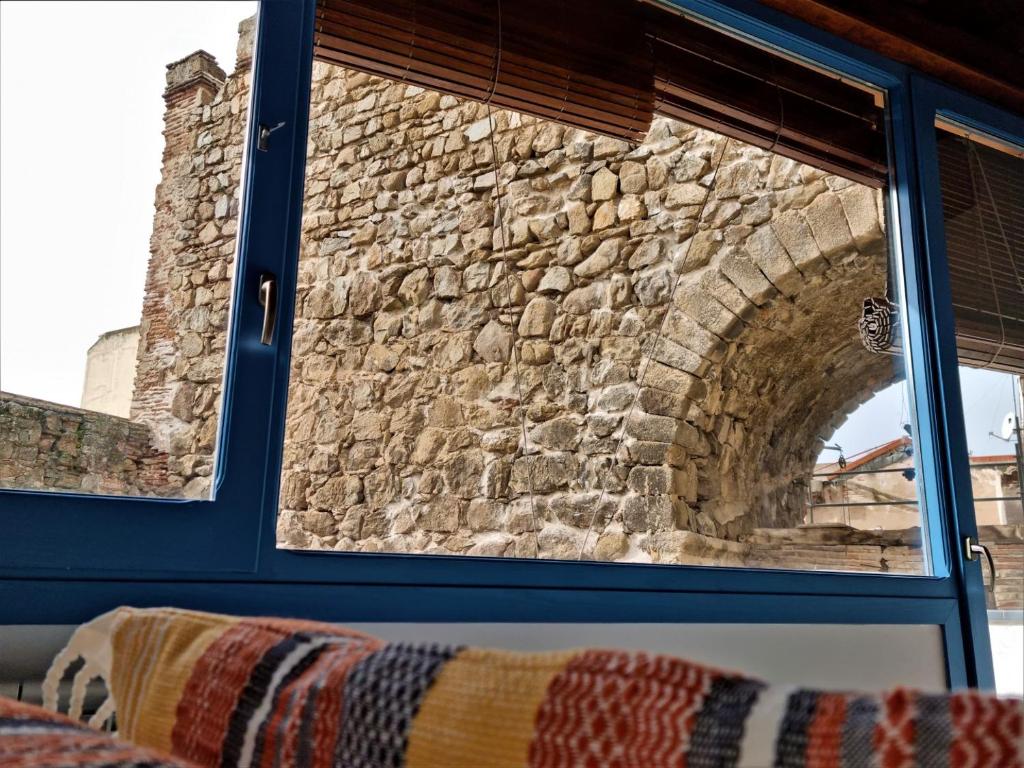 塔拉韦拉·德·拉·雷纳Casa Albarrana的透过窗户看到的石墙