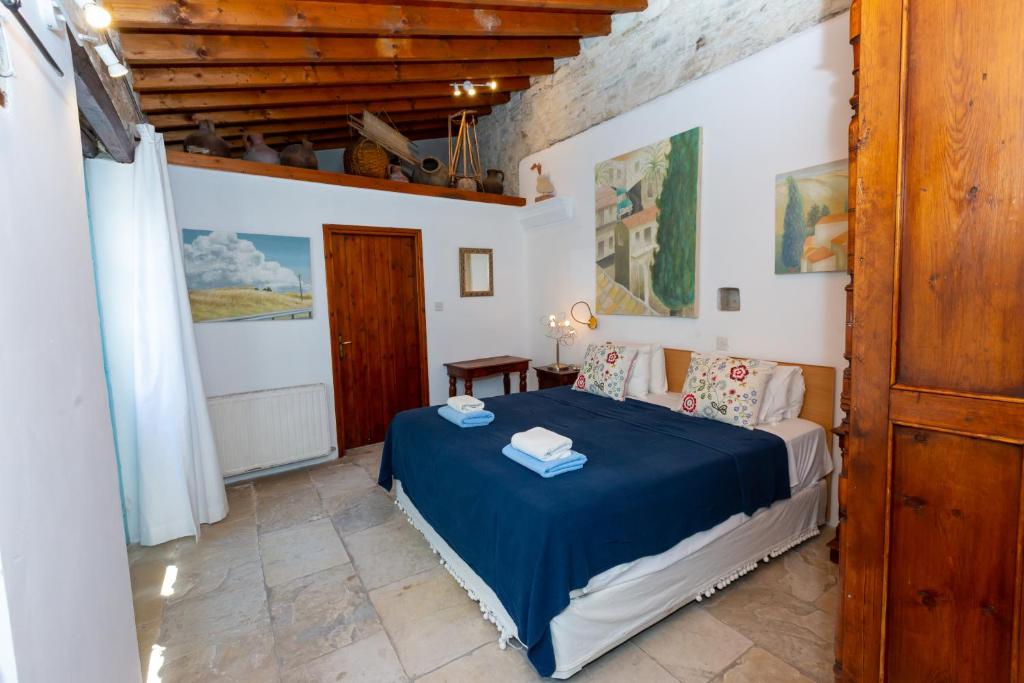 卡拉瓦索斯Cyprus Villages Kalavasos的一间位于客房内的蓝色床卧室