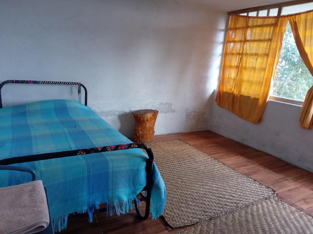 伊瓦拉ECOHUERTO的一间卧室设有床、窗户和地毯。