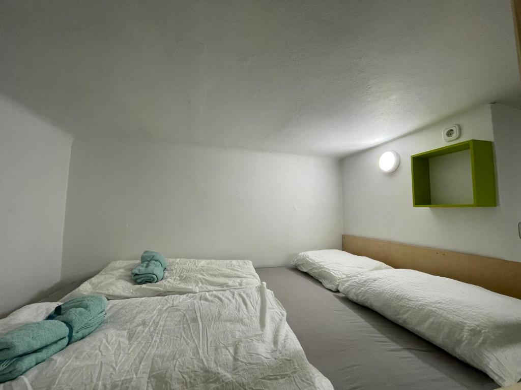 卢布尔雅那ICE APARTMENT的一间客房内配有两张床的房间