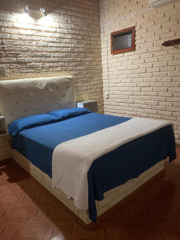 萨尔托Habitaciones amplias con baño y garage privado Motel Coloso的砖墙房间的一个床位