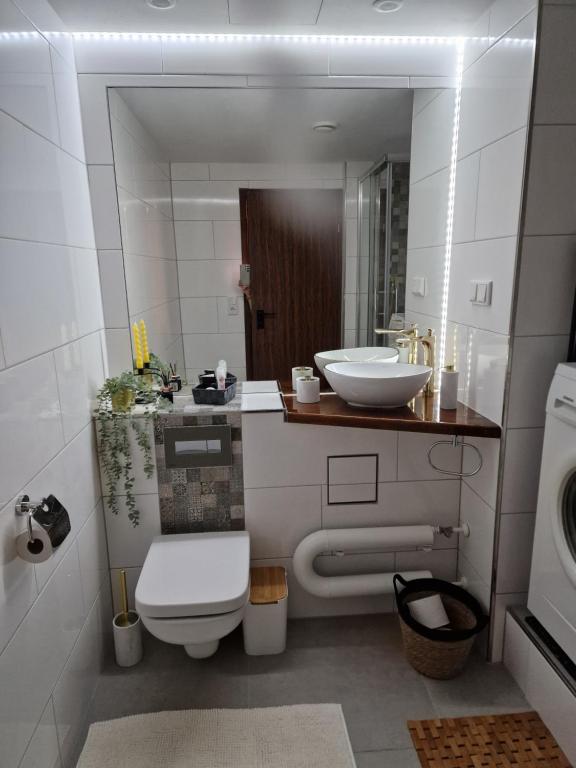 斯图加特1 Zimmer Appartement im SI Centrum Stuttgart的浴室配有白色卫生间和盥洗盆。