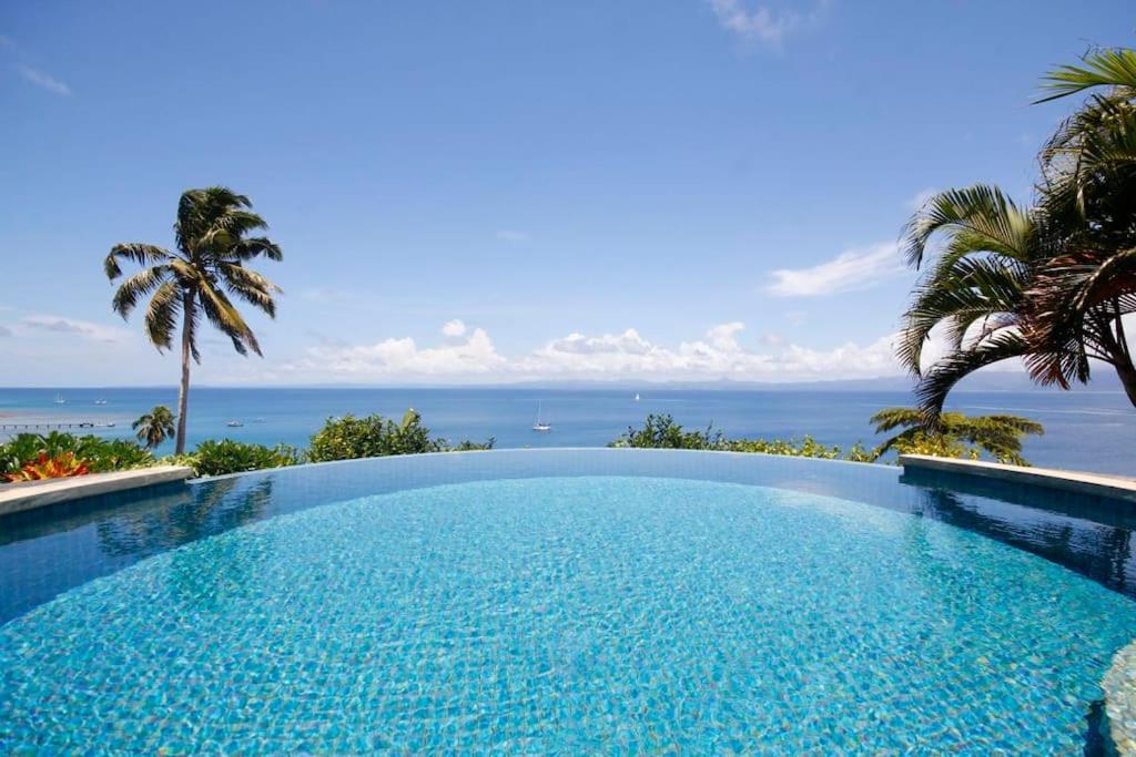 萨武萨武Beachfront Villa - House of Bamboo, Infinity Pool的海景游泳池