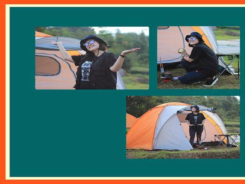 茂物Puncak Camp Hills的一张站在帐篷旁边的女人的照片