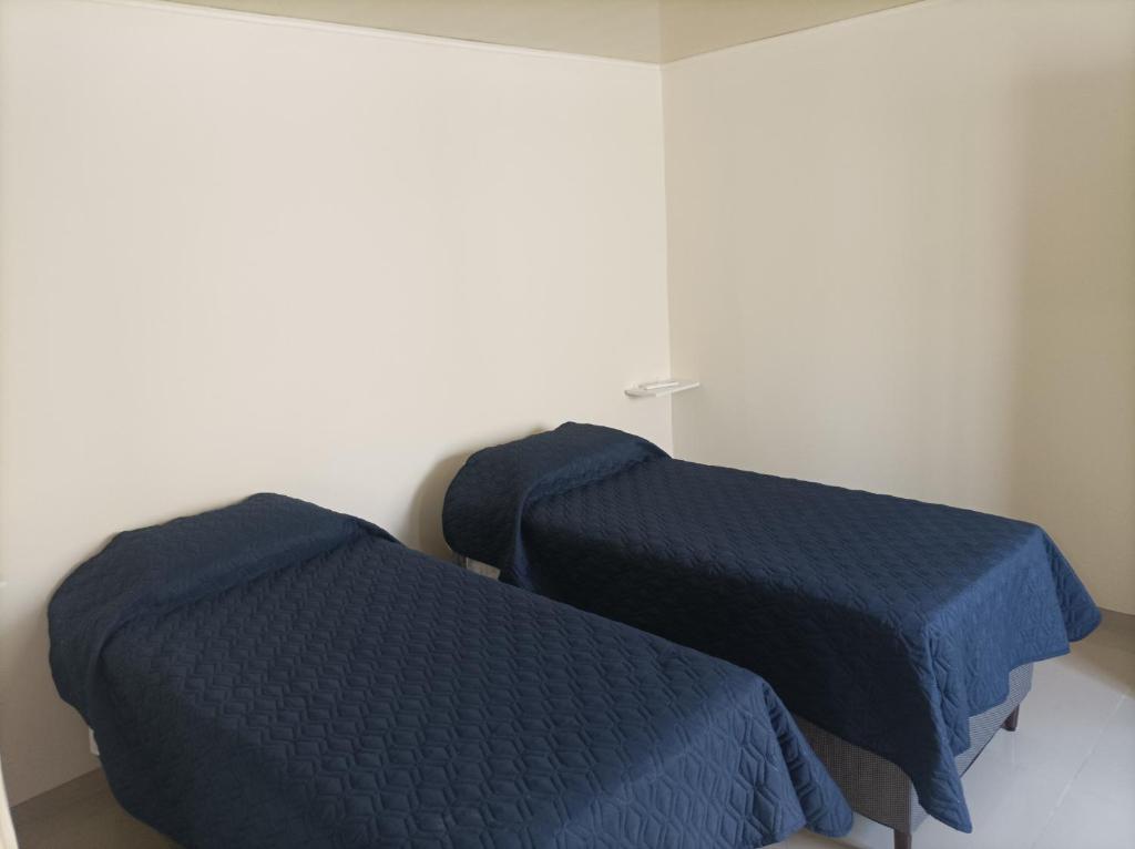 梅塞德斯Lavalleja 71的配有蓝色床单的客房内的两张床