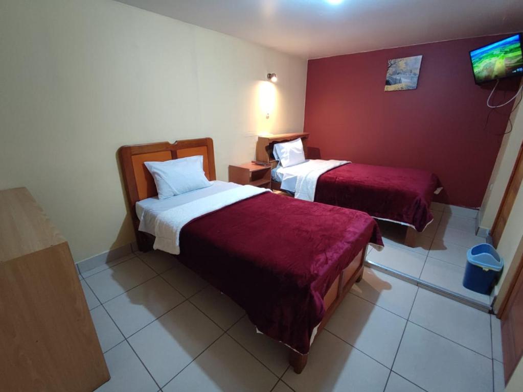 阿雷基帕Casa particular的一间酒店客房,设有两张床和电视