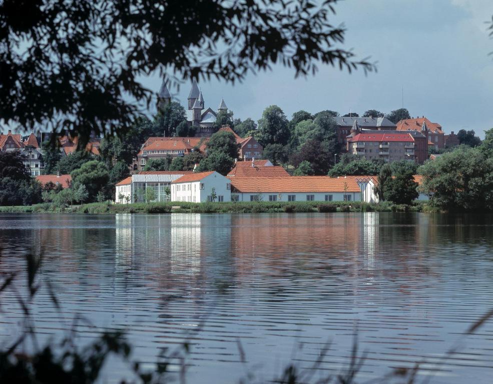维堡Golf Hotel Viborg的水体中间的一个岛屿