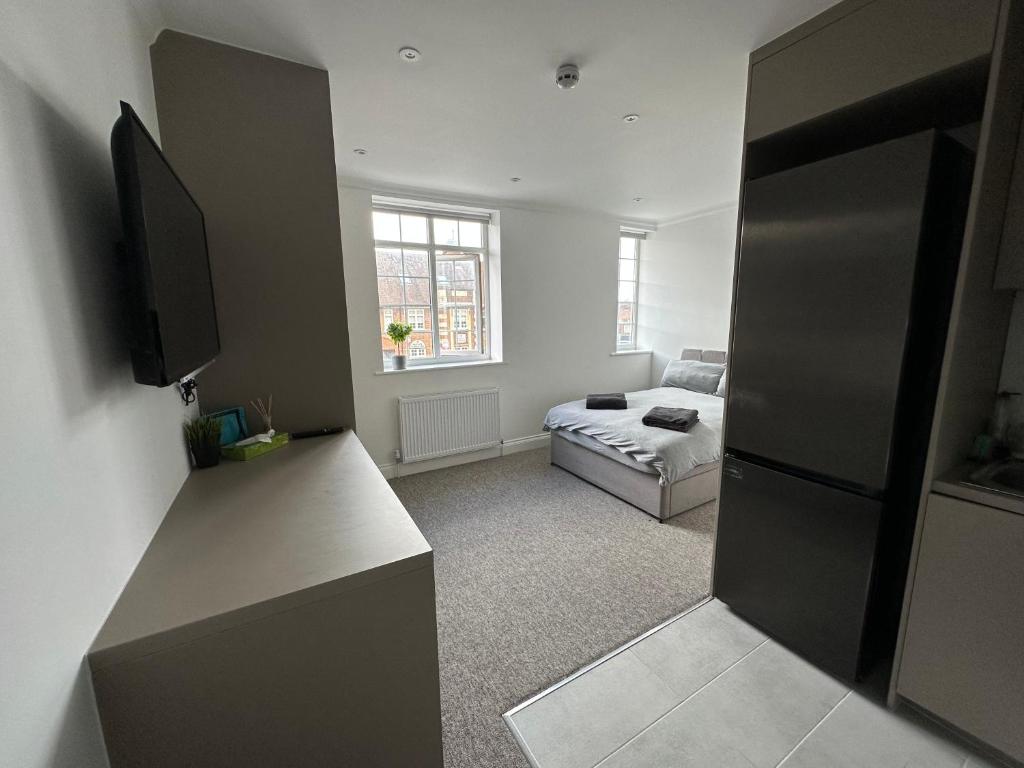 亨顿Spectacular Modern, Brand-New, 1 Bed Flat, 15 Mins Away From Central London的一间带电视和沙发的客厅