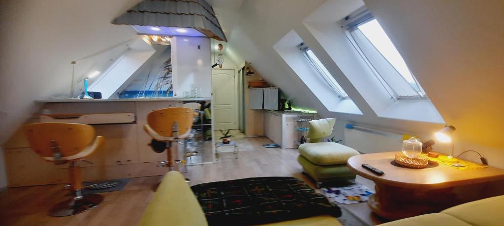 奈达Island Eva的客厅设有天窗和桌椅。