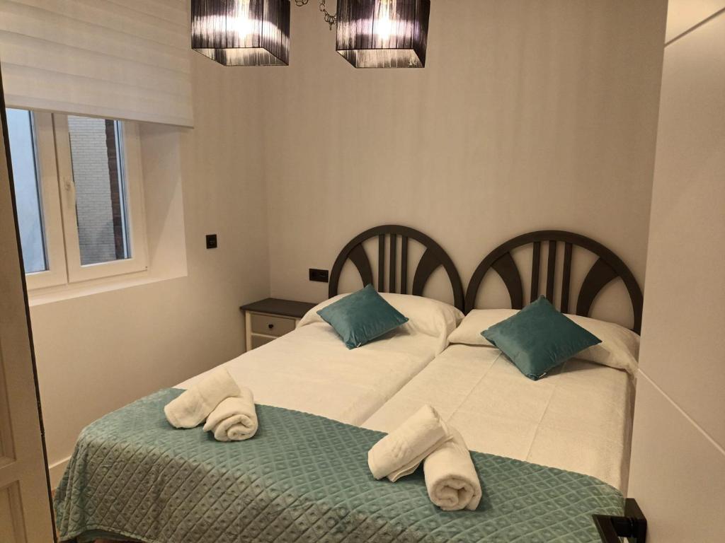 莱昂Apartamento Roma 8的一间卧室配有两张带毛巾的床