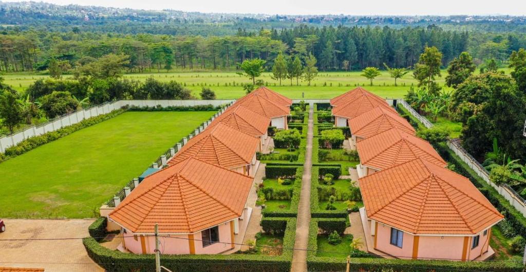 MbaleLe Cottage Mbale的享有橙色屋顶房屋的空中景致