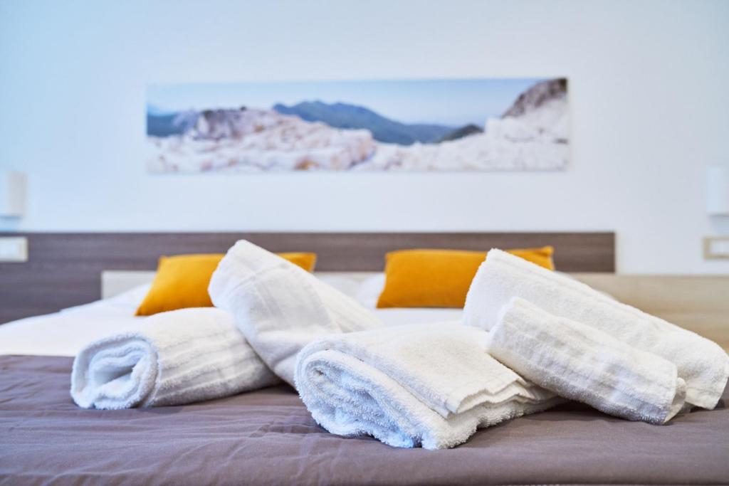 萨尔扎纳Firmafede Guest House的床上的一大堆毛巾