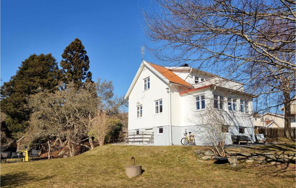 SvanesundCozy Home In Svanesund With Kitchen的一座大白色的草山上房子