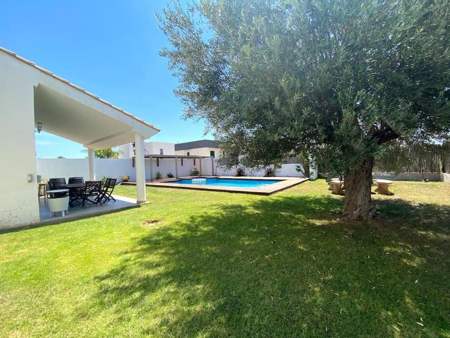 里瓦-罗哈德图里亚Villa with private Pool & Garden的一座带树木和游泳池的庭院