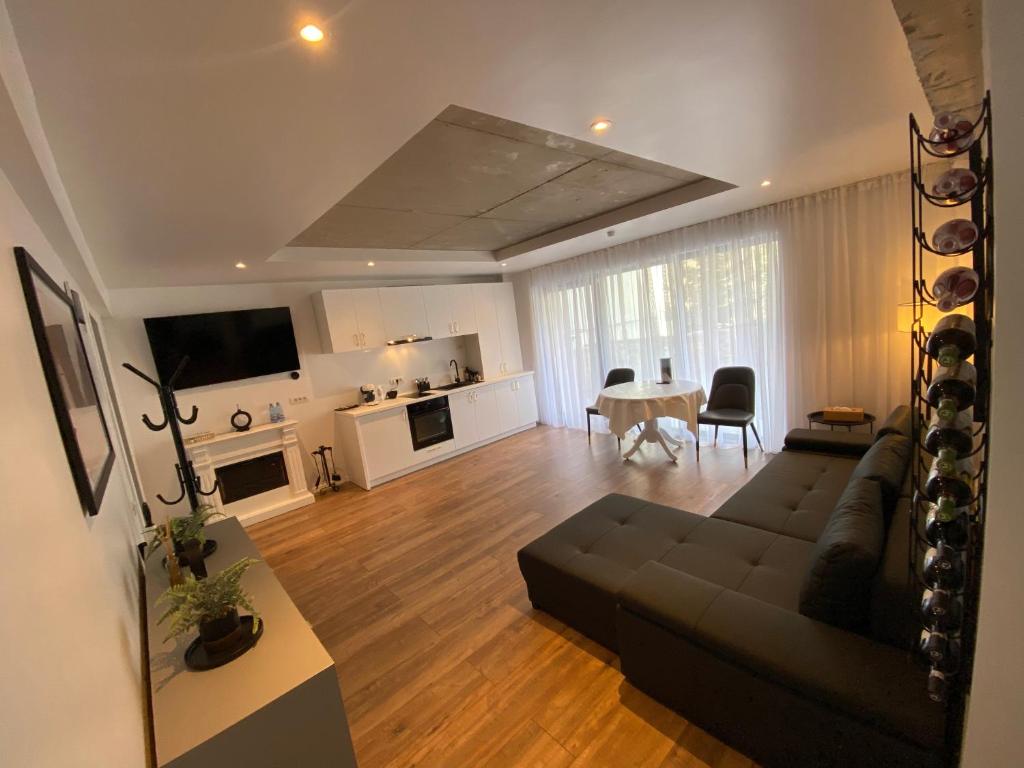锡纳亚ANA Apartments Sinaia的带沙发和桌子的大客厅