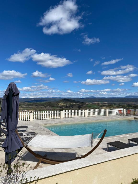 NiozellesLa Magnanerie en Provence的游泳池旁的吊床