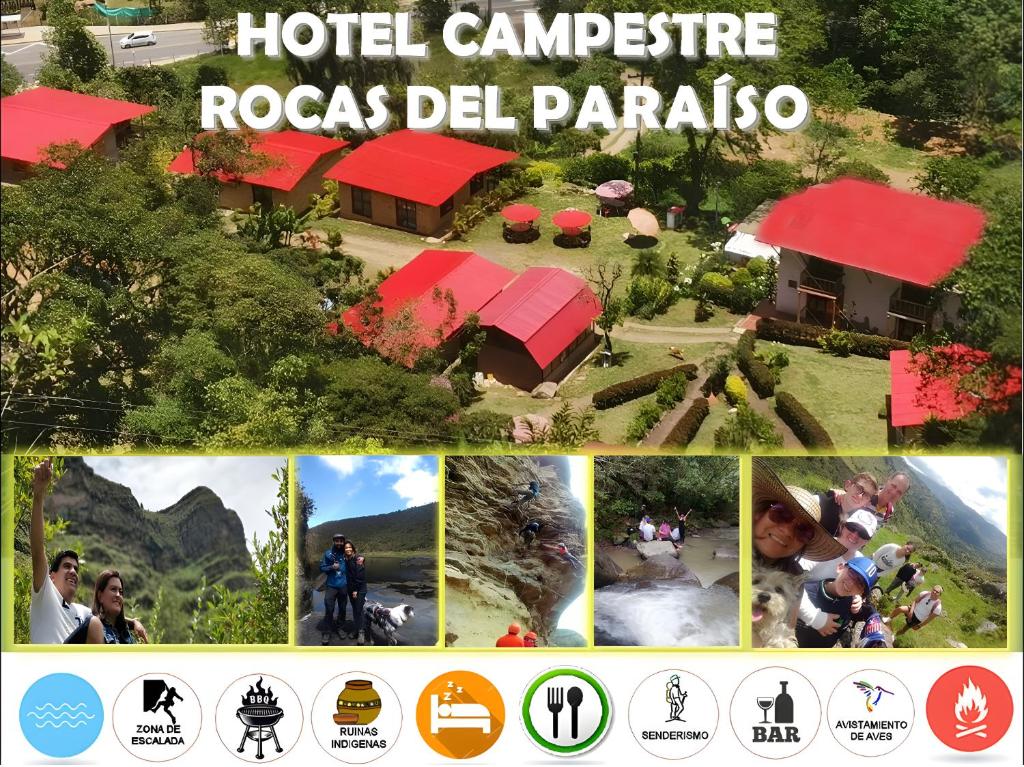 MachetáHotel Campestre Rocas Del Paraíso的一家酒店与一家度假村的照片拼合在一起