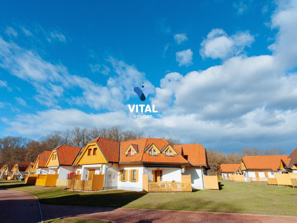 摩拉瓦托普利采Apartments Prekmurska vas - Vital Resort的绿色草坪上带橙色屋顶的房子