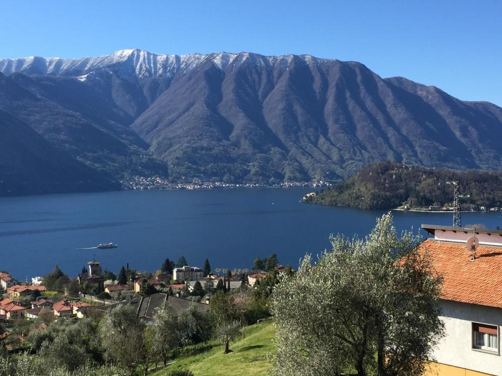 特雷梅佐La Filanda di Viano的享有以山脉为背景的湖泊美景