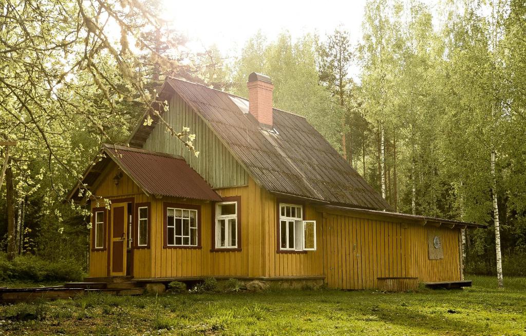 NedsajaNedsaja metsamaja ja saun的森林中间的小木房子