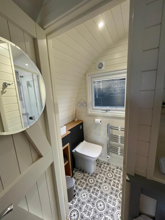 RhuddlanAbbey farm luxury glamping的一间带卫生间和水槽的小浴室