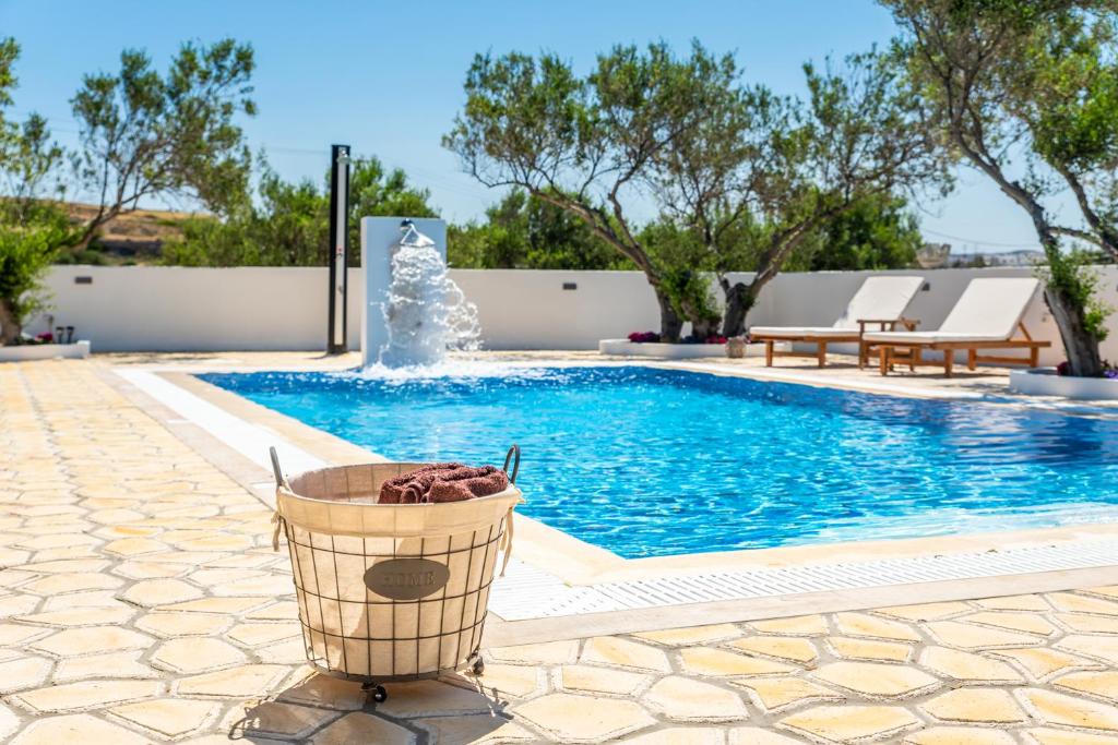 阿达玛斯梦幻客房旅馆的游泳池旁的篮子,带喷泉